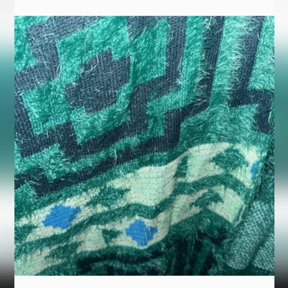 Free People Boho Kimono Poncho Diamondback Design Emerald Blue OS 36.5"W 32"LNew - Picture 6 of 10